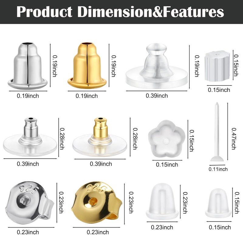 Formulen 12 Styles 600 Pcs Earring Backs for Studs, Clear Plastic Earrings Hypoallergenic Metal Rubber Silicone Earring Backs Bullet Clutch Stoppers Replacement Kits for Fish Hook Earring Studs Hoops - Image 3